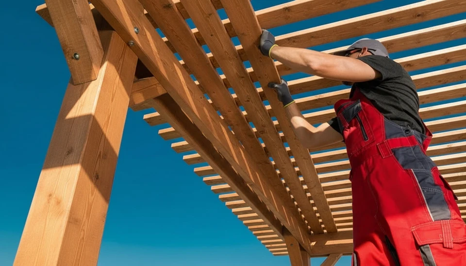 Scène extérieure d'atelier de jardinage avec établi en bois contre clôture